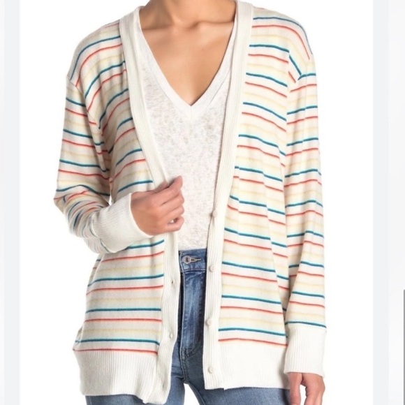 LNA Revolve Striped Brushed Don Rainbow Button Front Cardigan SZ M NEW WITH TAG - Picture 3 of 7